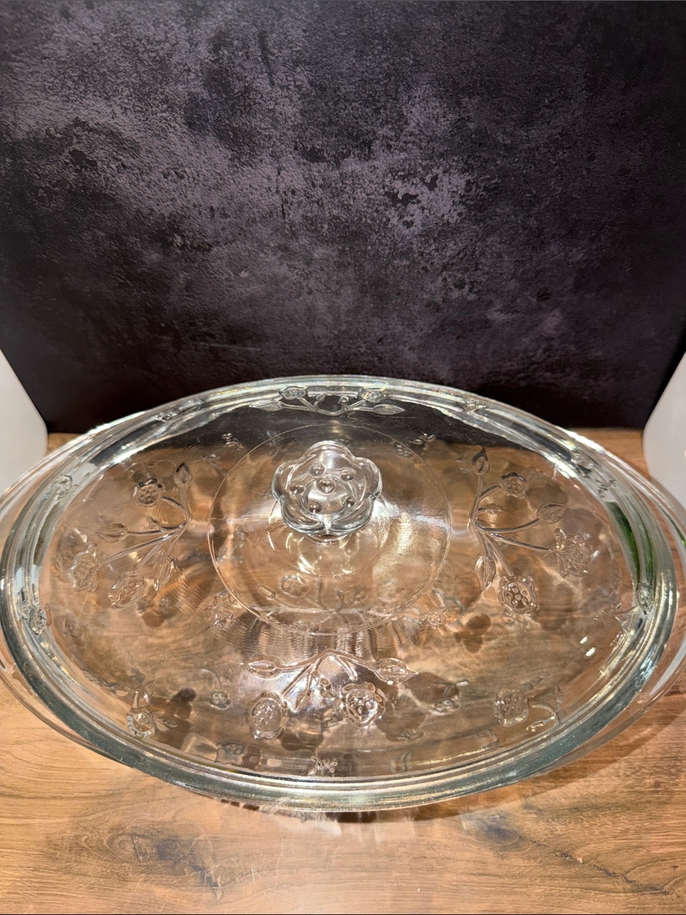 Anchor Hocking Savannaah Clear Glass Covered Oval Serving Dish with Floral Motif